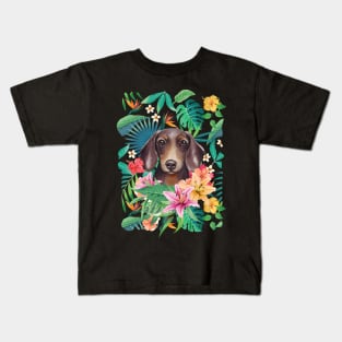 Tropical Chocolate Tan Dachshund Doxie Kids T-Shirt